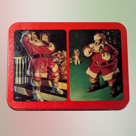 2 for $20 Vintage 1992 Coca-Cola Santa Nostalgia Playing Cards + Tin - Picture 2 of 4